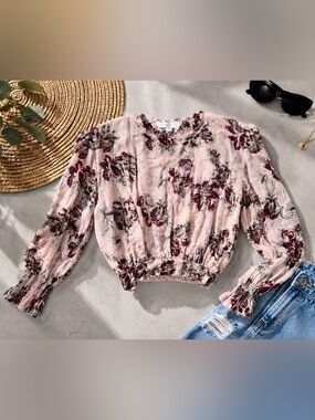 New Directions Floral Peasant Blouse – Petite Small